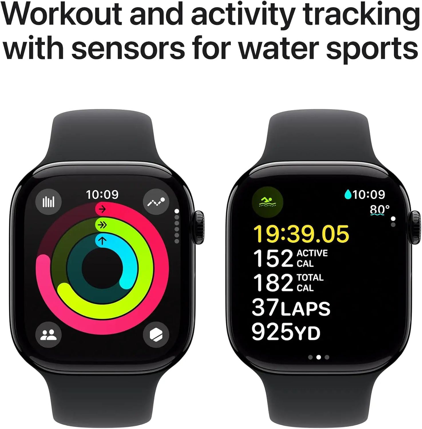 Apple Watch Series 10 GPS + Cellular  46mm - Jet Black Aluminum Case with Black Sport Band  M/L (Renewed)