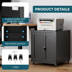 Large Printer Stand with Storage and Lock, 3D Heavy-Duty Printer Cabinet, Printer Table for Home Office with Doors and Adjustable Shelves, for Office Copier and Fax Machine, Black