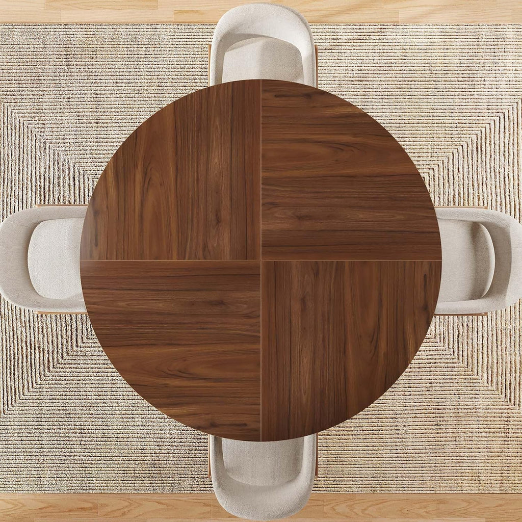 LVB Round Dining Table for 4-6, Mid Century Modern Walnut Circle Dinner Table, Brown Wood Pedestal Kitchen Table with Wooden Base for Dining Room, Kitchen, Living Room, 43 inch