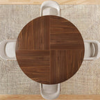 LVB Round Dining Table for 4-6, Mid Century Modern Walnut Circle Dinner Table, Brown Wood Pedestal Kitchen Table with Wooden Base for Dining Room, Kitchen, Living Room, 43 inch