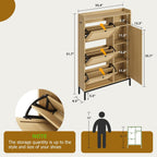 GarveeHome Shoe Cabinet Rattan with 3 Flip Drawers and 4-Tier Shoe Storage Cabinet, Freestanding Shoe Organizer with Adjustable Shelves for Entryway, Closet, Hallway (Light Oak)