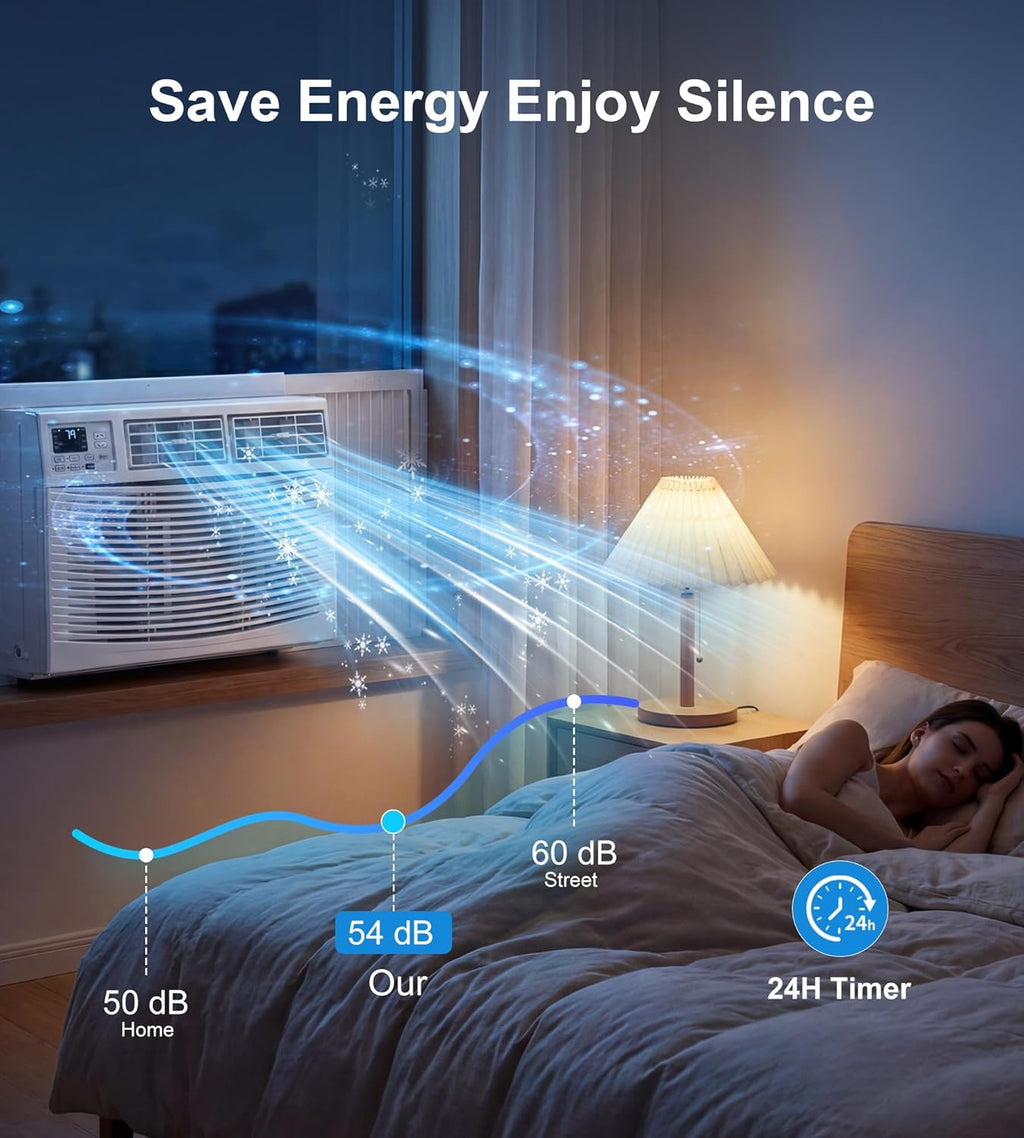 AKIRES Window Air Conditioner, 8,000BTU Air Conditioner Window Unit, Cools up to 350 Sq. Ft, Window AC with Cool, Fan, Dry, Sleep, Energy Saver, and Auto,6 Modes,24H Timer,Easy Install,Home,Office