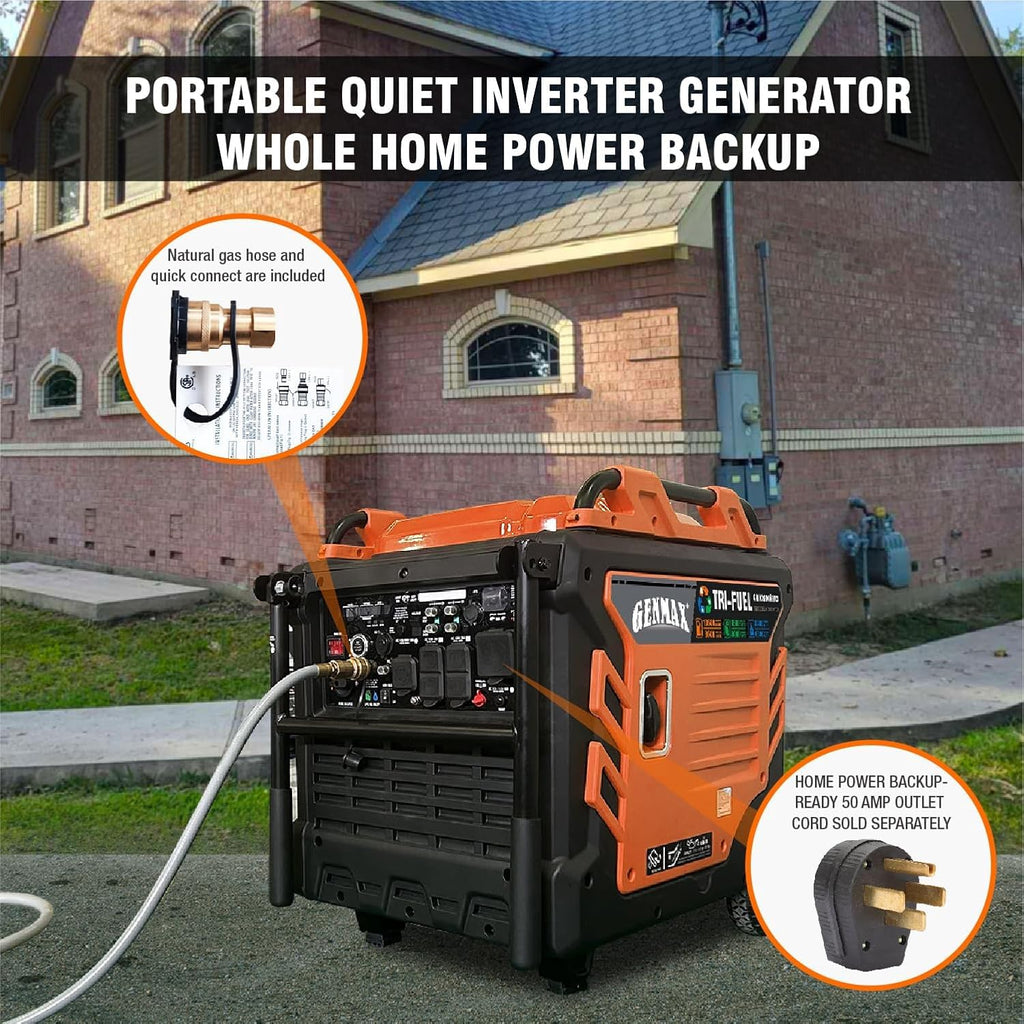 GENMAX Tri Fuel Generator 10500-Watt 458cc Tri Fuel Gasoline Propane Natural Gas Portable 50A Generator with Remote Start Ideal for Home backup power.