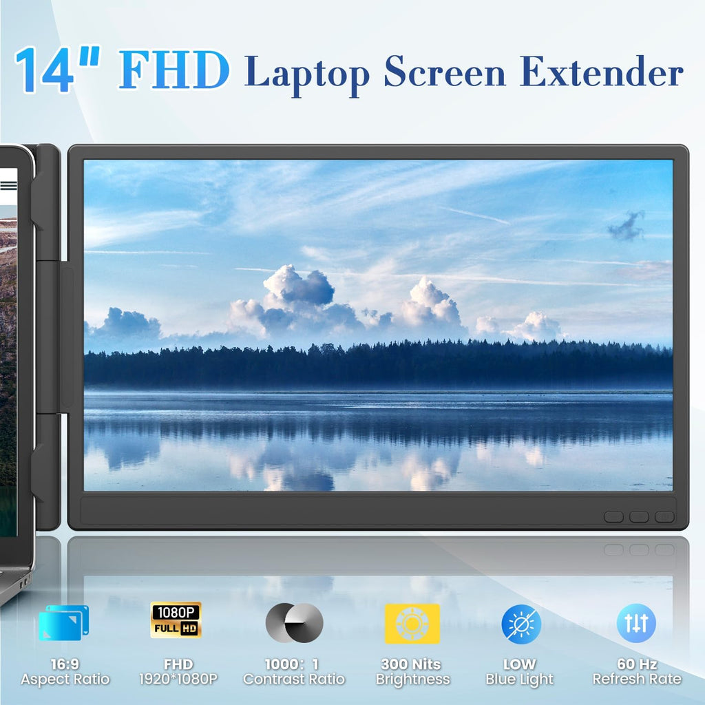 Teamgee 14 Inch Laptop Screen Extender  1080P FHD Laptop Monitor Extender  Portable Monitor for Laptops 13-17.3" with USB-C/HDMI Port  Plug & Play for Windows/Mac/Android/Switch/PS5