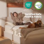 RECCI Cloud King Size Bed Frame with Ergonomic Angled Foam Cushioned Headboard, Minimalist Design Platform Bed Frame, No Box Spring Needed, Easy Assembly (Beige)