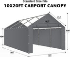 Carport Replacement Canopy Cover Sidewalls for 10x20x9.35FT Frame, Heavy Duty Garage Car Tent Shelter Tarp with Ball Bungees, Waterproof & UV Protected (Frame is not Included) (Grey)