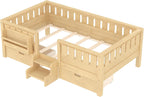 Bellemave Twin Size Bed with Slats and Stairs, Twin Size Platform Bed Frame with Fence, Bookshelf and Storage Drawers, Easy Assemble Beds for Girls, Boys, Light Natural