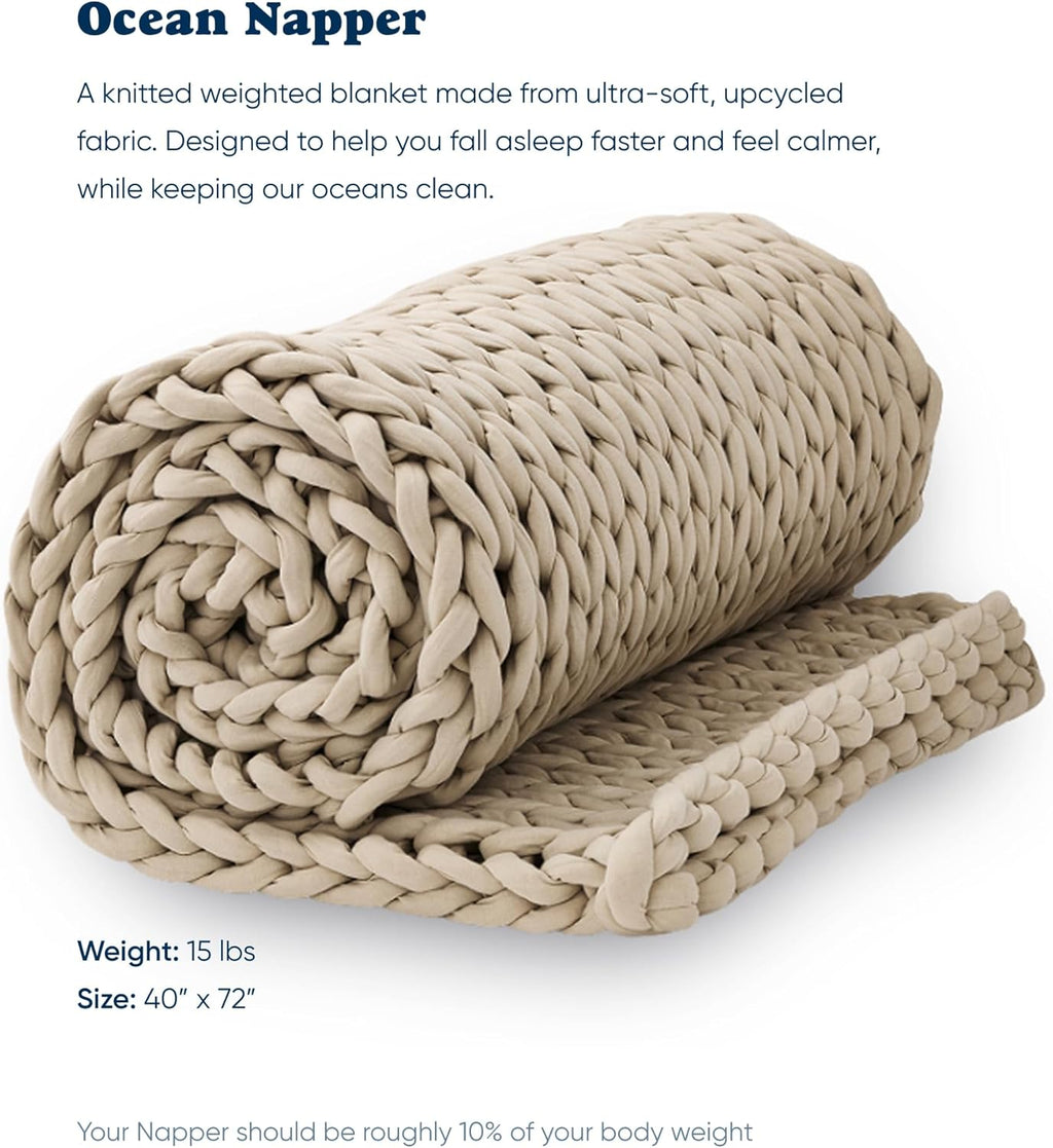 Bearaby Weighted Blanket 15 lbs (40"x72") – Driftwood Blanket Recycled Polyester – Eco-Friendly, Heavy Throw for Adults – Soft, Breathable, Sustainable Comfort