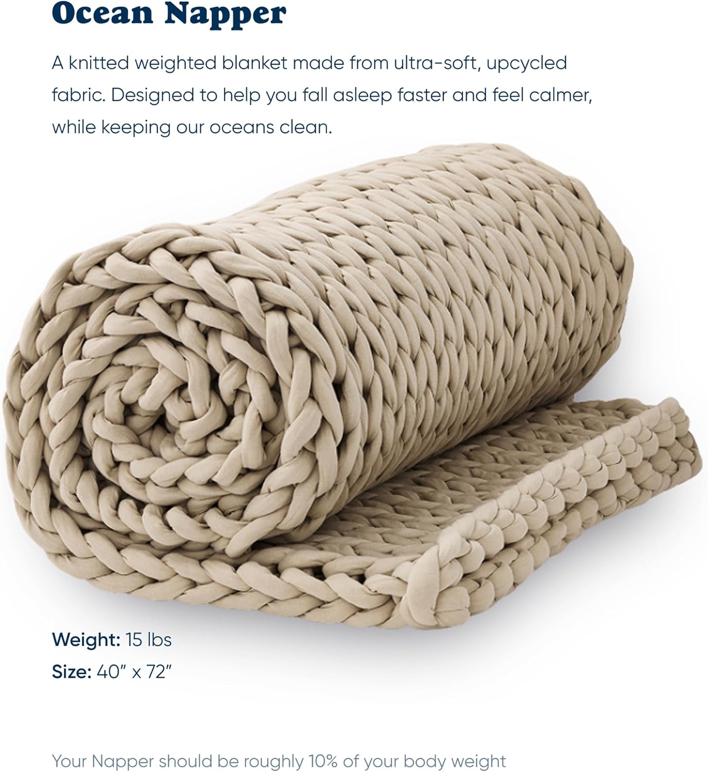 Bearaby Weighted Blanket 15 lbs (40"x72") – Driftwood Blanket Recycled Polyester – Eco-Friendly, Heavy Throw for Adults – Soft, Breathable, Sustainable Comfort