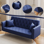 Anwick 72" Modern Velvet Sofa Bed Futon,Convertible Folding Sleeper Bed Couches with 3 Adjustable Backrests,Tufted Recliner Loveseat with Golden Chrome Legs for Small Living Room Office (Blue)