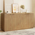 Fluted Sideboard Buffet Cabinet with Storage,63" Modern Credenza Storage Cabinet with Doors and Adjustable Shelves,Wooden Buffet Cabinet for Kitchen,Living Room,Natural Oak