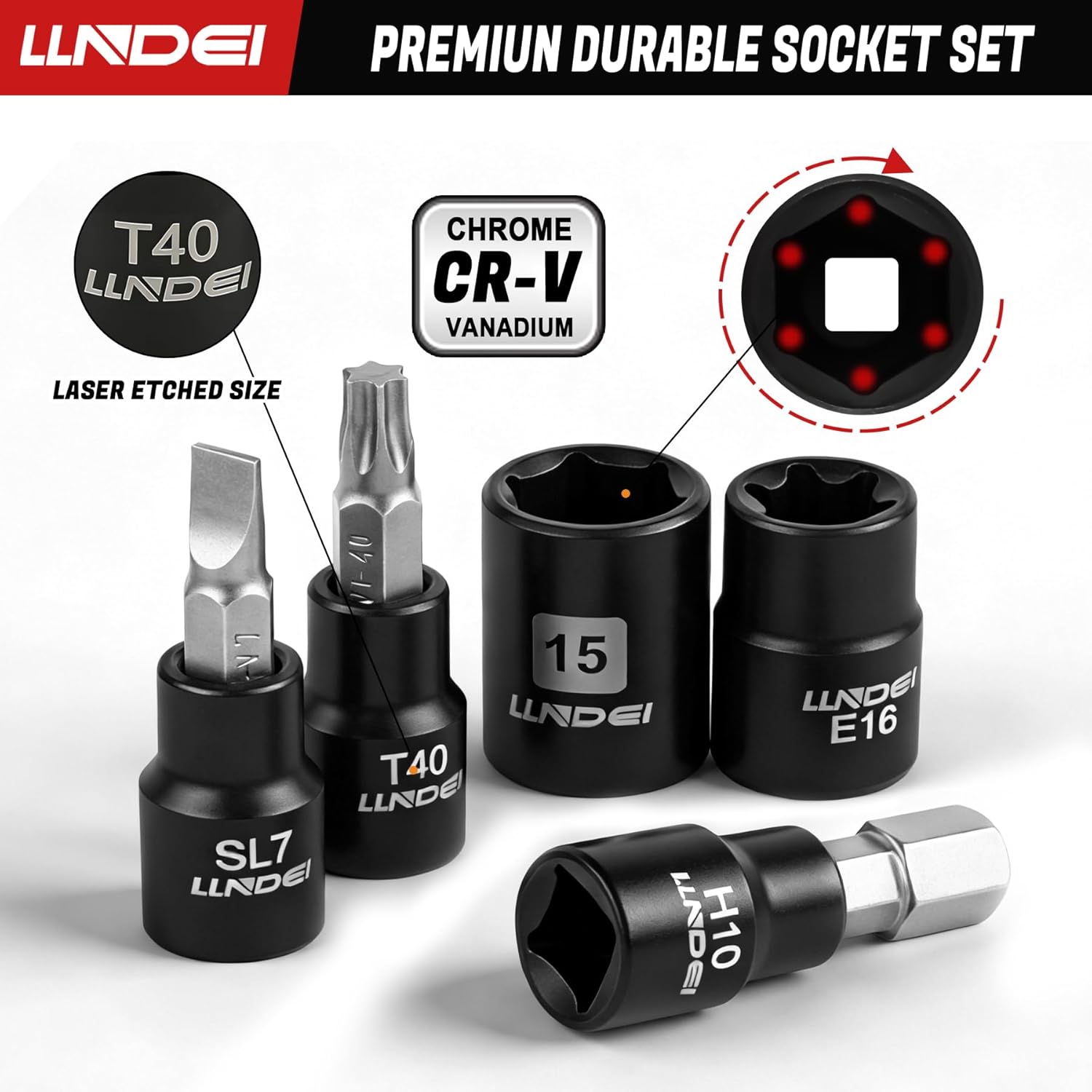 LLNDEI Cordless Electric Ratchet Wrench Set with Socket Set, 3/8" Ratchet, 40FT-LBS with Adjustable Speed, 1 Pack 2000mAh Lithium-Ion Battery and Charger, 52pcs