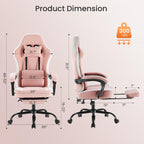 Sweetcrispy Video Gaming Chair - Ergonomic Desk Chair with Footrest and Lumbar Support, Height Adjustable High Back Task Chair with Linkage Armrests and Headrest, 360° Wheels, Pink