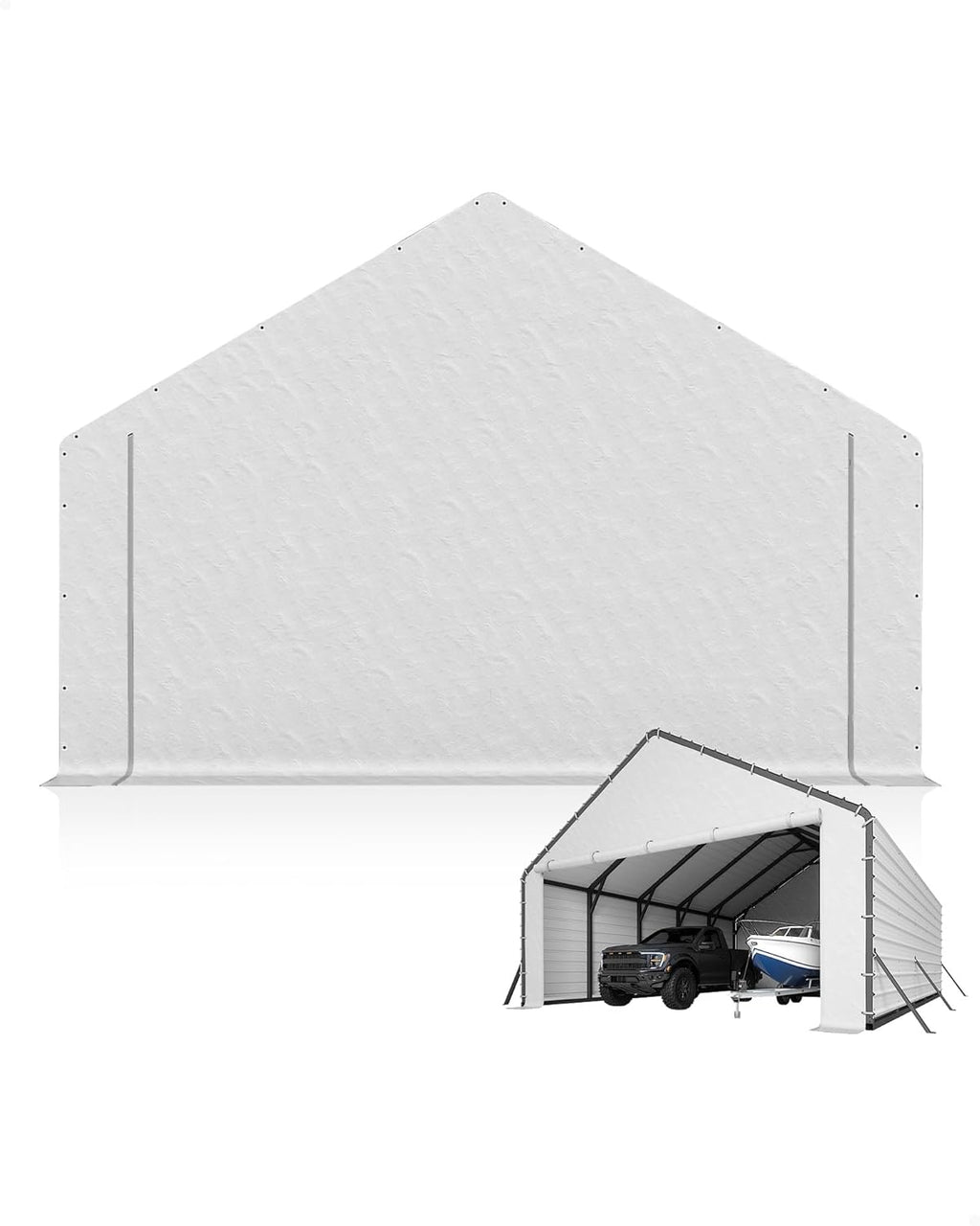 GarveeLife Heavy-Duty PE Enclosure Kit (2-Pack) for Metal Carport - 220gsm Roll-Up Zipper Door Panels for 20x25, 20x20 ft, with Ball Bungees, White