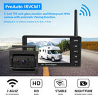 Backup Camera ProAuto iRVCM1 Wireless Rear Camera 5" Monitor and IP66 Waterproof Camera Auto Pairing Infrared Night Version 120°Angle Rear View Reverse Camera with Astern Indicator Line for Car  RV