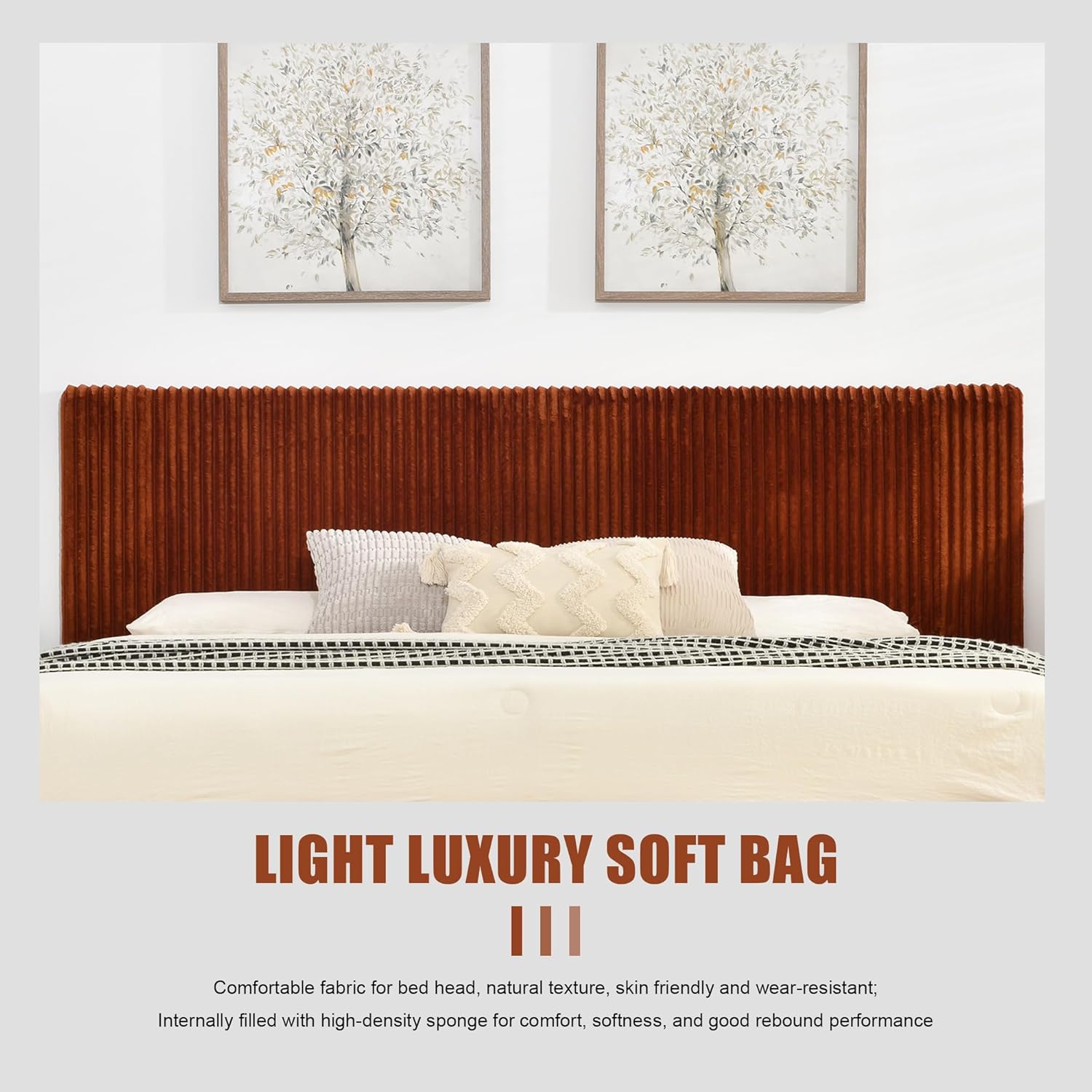 YUHUASHI King Size Storage Bed Frame, Vertical Striped headboard with Delicate Velvet Fabric, Hydraulic Lift for Storage, no Box Spring Needed, no Noise (OCHER, King (U.S. Standard))