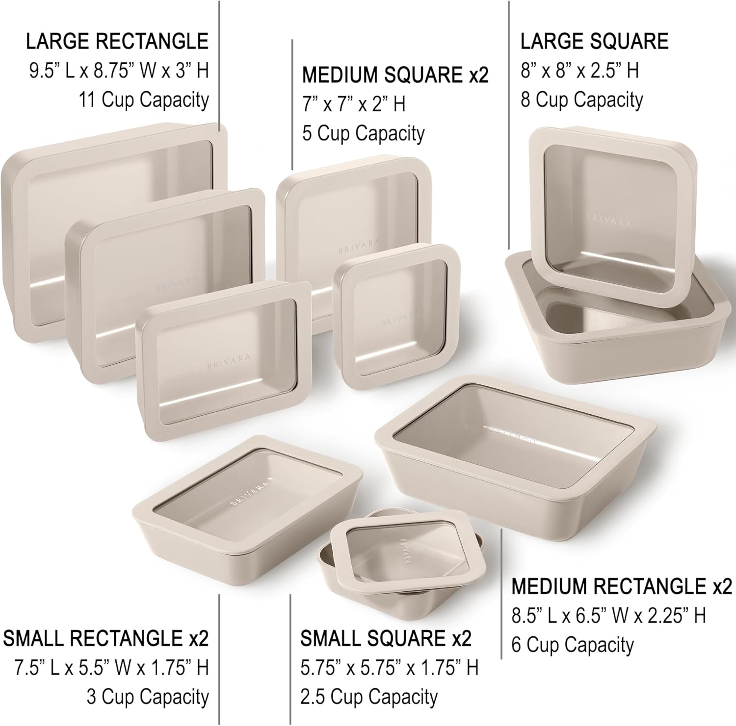 Ceramic Coated Glass Food Storage Containers | No PTFE, PFOA, PFAS, and BPA | Reusable Non Toxic Meal Prep Containers with Glass Lids | Easy To Store | 10 Piece Set Crema