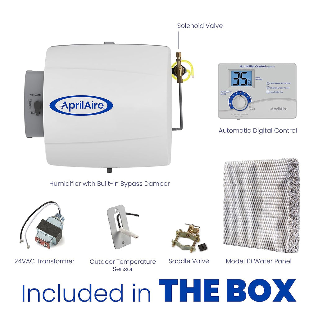 AprilAire 500 12-gal. Whole-House Small Bypass Evaporative Humidifier with Automatic Digital Control for up to 3,600 sq. ft. + AprilAire Model 5844 Humidifier Installation Kit