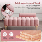 NIOIIKIT 53.2" Modern Loveseat Sofa Couch, Upholstered Accent Sofa with Golden Legs and Adjustable Backrest, Small Teddy Fleece Couches for Bedroom, Living Room, Compact Small Space (Pink Teddy)