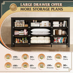 WLIVE Farmhouse Dresser for Bedroom, 63" Wide 9 Drawer Dresser Storage Organizer, Wood Chest of Drawers for Bedroom, TV Stand for 70 inch TV, for Living Room, Hallway, Ball Bearing Slide (Black)