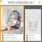 BULEXYARD Hanging Egg Chair Without Stand, 350 Lbs Foldable Wicker Rattan Swing Chair with Comfy Cushion, Outdoor Relaxing Hammock for Bedroom Patio Backyard Balcony Ceiling Tree Mount, Light Grey