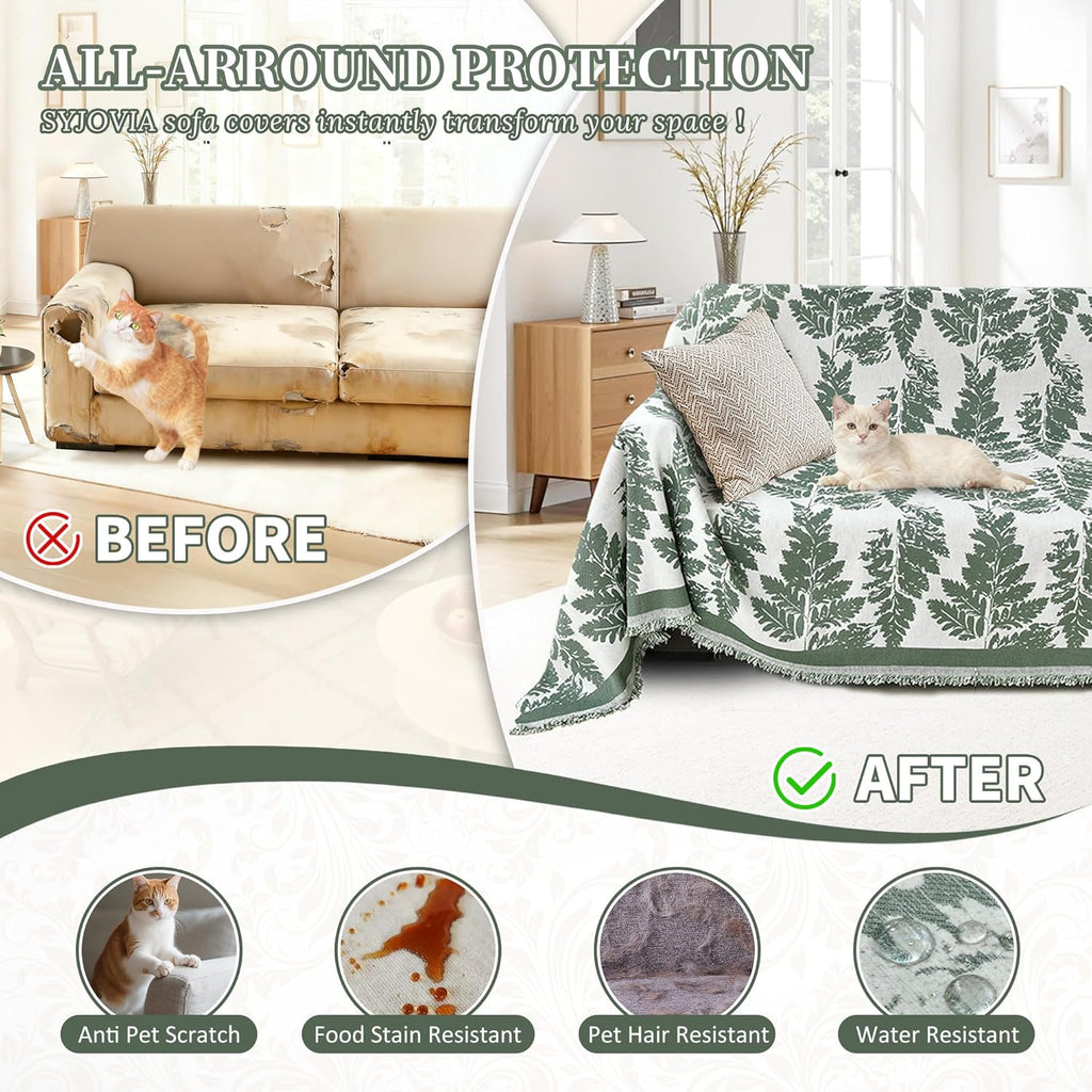 1OO% Waterproof Sectional Couch Covers for Dogs L Shaped Corner Sofa Cover Washable Chenille Sofa Slipcovers Blanket Modern Jacquard Pet Furniture Protector (91"x252", Sage Green)