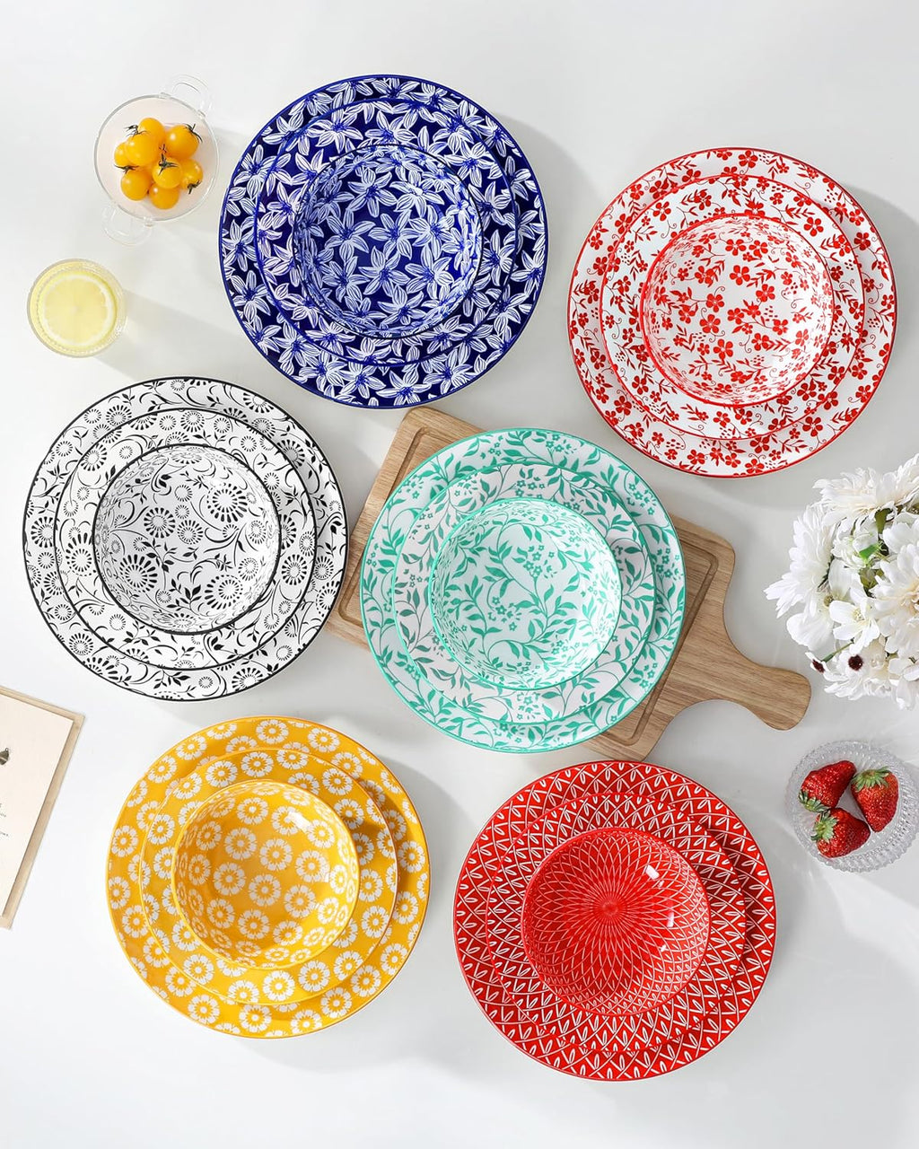 vancasso SELENE Plates and Bowls Set for 6, 18 Pieces Dinnerware Sets, Mircowave and Dishwasher Safe Dishes Set, Porcelain Muted Dinnerware