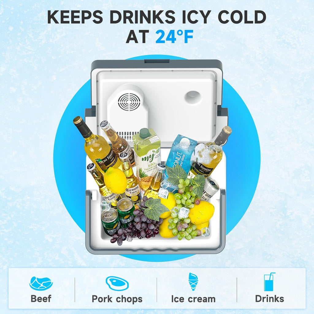 25L Portable Electric Cooler & Warmer, Small Refrigerator with Handle, 110V AC and 12V DC Car Fridge, Camping/Outdoor/Travel Cooler for Vehicles & Trucks, Grey