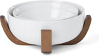 Oneida Serveware, 24 Seven 3-Piece Nesting Bowl Set With Wood Stand, Porcelain Material Wooden Stand, Home And Kitchen, Dishwasher And Microwave Safe, Serving Bowls, Salad Bowl (White, 4 Pieces)