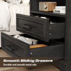 24 Inch Wide Farmhouse Nightstands Set of 2 with Charging Station, Dark Gray Nightstand with 2 Large Drawers, Rustic Wood End Table for Bedroom