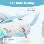 Olakids Kids Bike, 12 14 16 18 20 Inch Mermaid Theme Girls Bicycle with Training Wheels Basket Adjustable Seat and Handlebar Dual Brake