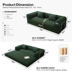 78.8" Modular Sofa Bed - 4-in-1 Convertible Design with Corduroy Fabric and High Density Sponge, Removable Cover and Fixed Frame