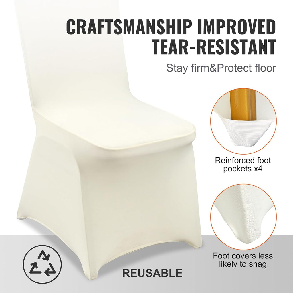 VEVOR 50 Pcs Flat-Front Chair Covers Polyester Spandex Chair Cover Stretch Slipcovers, Wedding, Holiday, Banquet, Party, Celebration, Dining, Beige