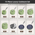 Nuwave Lux 13pc Forged Lightweight Cookware Set PFAS Free, Healthy G10 Duralon Ceramic Coating, Ultra Non-Stick, Stay-Cool Handles, Works on All Cooktops & Induction Ready