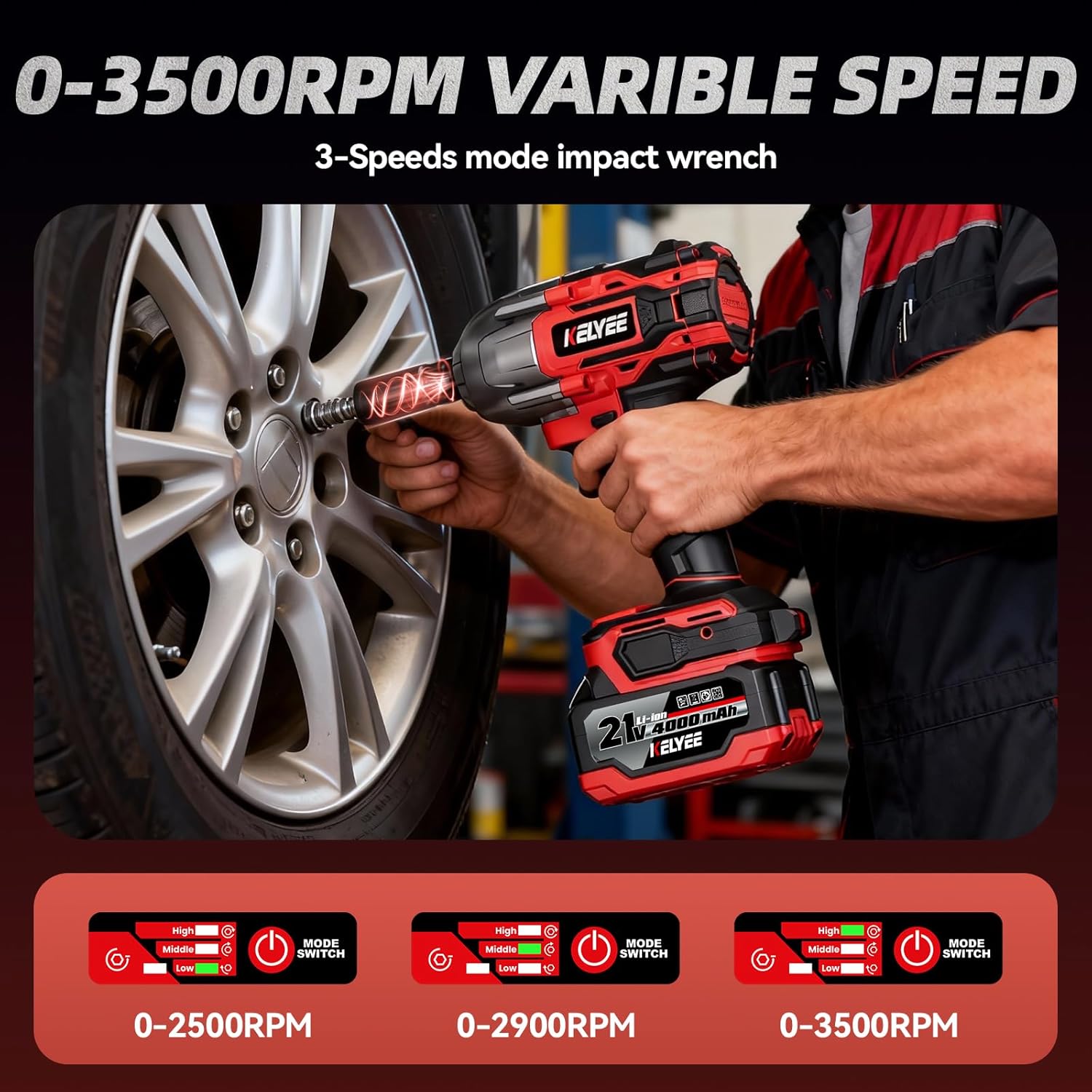 Cordless Impact Wrench 1107Ft-lbs(1500N.m), Brushless High Torque 1/2 Impact Gun with 21V 2x4.0Ah Battery, 3-Mode Speed, Electric Impact Driver with 4 Socket for Home Car Pickup Truck RV Mower