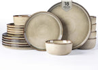 GBHOME Dinnerware Sets for 6, 18 Pieces Stoneware Plates and Bowls Sets, Scratch Resistant Dishes, Dishwasher & Microwave Safe, Reactive Glaze