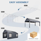 EROMMY Carport, 10x20 Ft Heavy Duty Carport with Roll-up Windows，Portable Garage with Removable Sidewalls, Car Canopy with All-Season Tarp and Sandbags for Truck, Tractor, Boat, Grey
