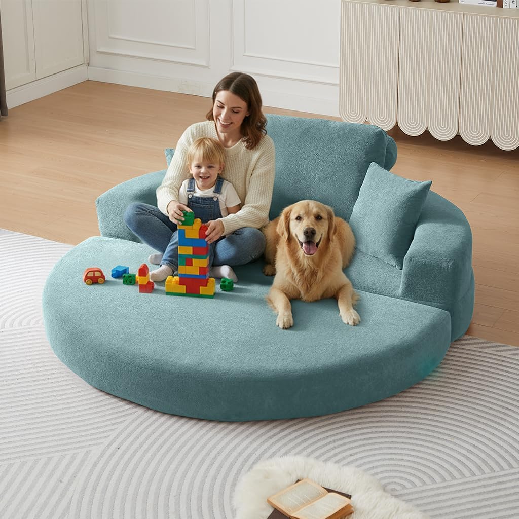 71" Boneless Couch Sofa Bed Oversized Round Couch 2-in-1 Foldable Floor Loveseat Sofa for Living Room and Apartment No Assembly (Sky Blue, 71")