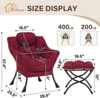 Welnow Lazy Chair with Ottoman, Modern Accent Chair with Armrests and a Side Pocket, Leisure Sofa Armchair, Reading Armchair with Footrest for Small Space, Burgundy