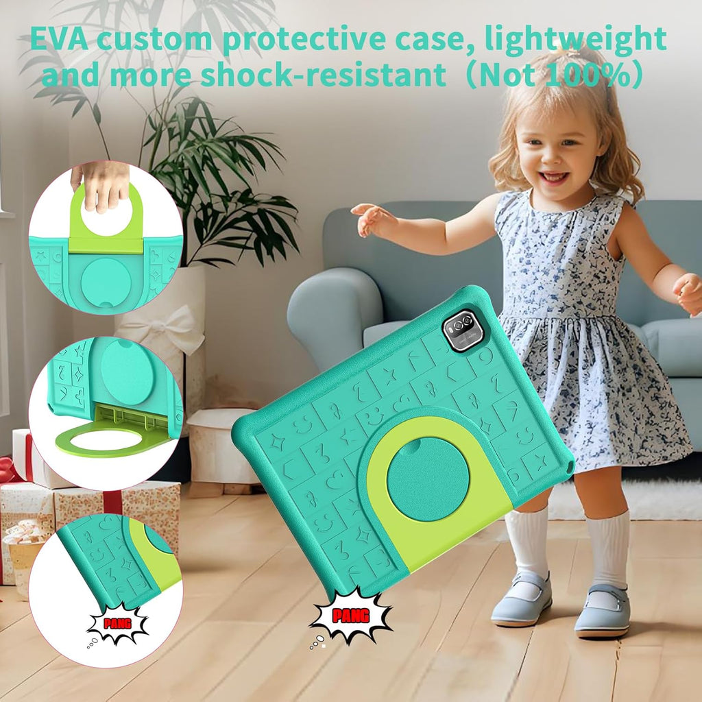 PRITOM Tablet Android 15, All-New 10'' Tablet Kids, Parental Control, 64GB+1TB Expandable Tablets for Kids, Child, WiFi6, Educational, Games, Kids Software Pre-Installed, with EVA Case (Green)