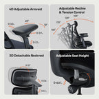 LiberNovo Dynamic Ergonomic Office Chair - Comfy Adjustable Desk Chair with Adaptive Lumbar Support, 160° Recline & Built-in Spine Stretch for Back Comfort, Home Office Long Hours Use, Gray+48cm
