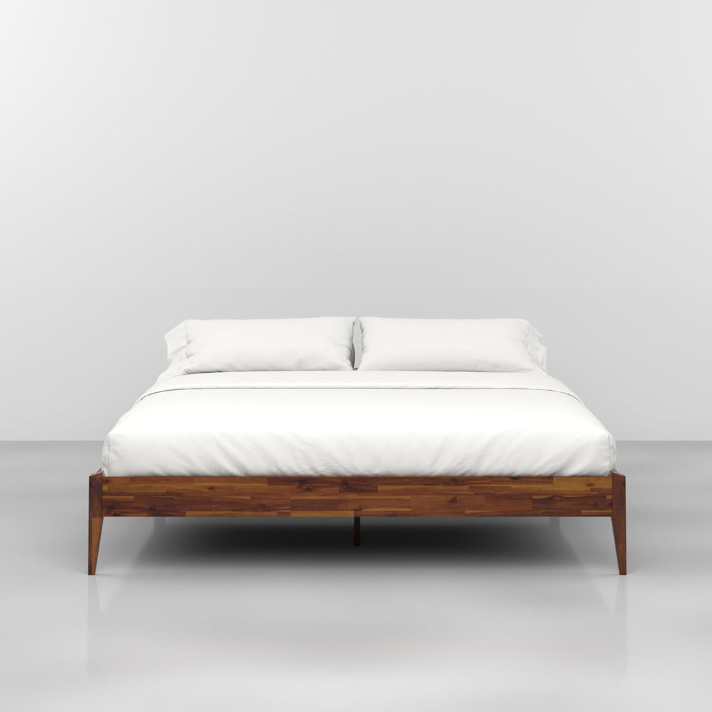 Bme Dinkee King Bed Frame Wood 15 Inch - Solid Wood Platform Bed Frame - Japanese Joinery Bed - Modern & Minimalist Style - Wood Slat Support - Easy Assembly - No Box Spring Needed - Chocolate