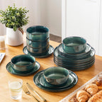 vancasso Starry 18 Pieces Dinnerware Sets for 6, Green Reactive Glaze Dishes Sets, Ceramic Plates and Bowls Set, Dinner Salad Dessert Plates, and Cereal Bowls Set, Dishwasher and Microwave Safe