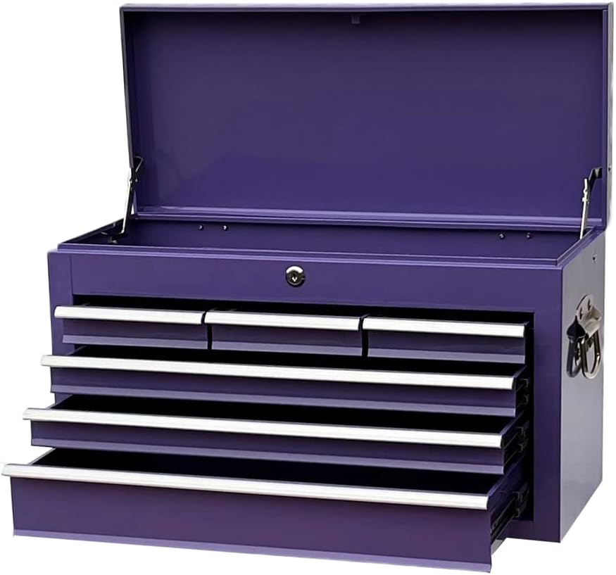 Workington Portable Metal Tool Chest with 6 Drawers, 24" 6-Drawer Tool Chest Cabinet with Ball Bearing Drawer Slides, Steel Tool Storage Box Organizer 4005 Purple