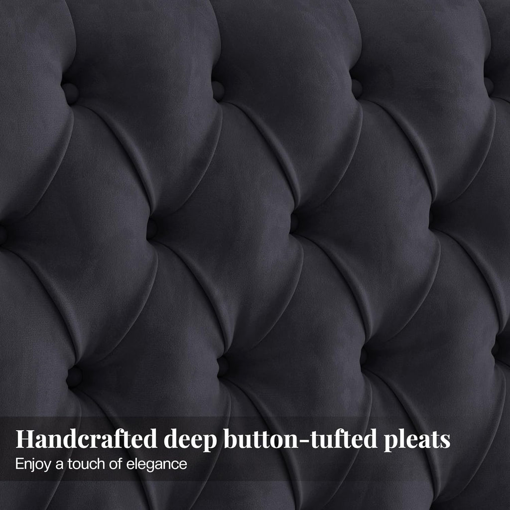 Jocisland King Size Bed Frame with 61.4" Tall Headboard, Velvet Upholstered Wingback Platform Design, Handcrafted Pleats& Deep Button Tufted, Solid Wood Legs, No Box Spring Needed, Black
