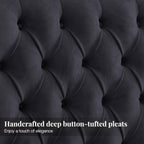 Jocisland King Size Bed Frame with 61.4" Tall Headboard, Velvet Upholstered Wingback Platform Design, Handcrafted Pleats& Deep Button Tufted, Solid Wood Legs, No Box Spring Needed, Black