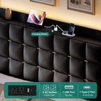 YITAHOME Queen Size Bed Frame with 4 Drawers and RGB LED Lights, Velvet Upholstered Platform Bed with Charging Station and Storage Headboard, No Box Spring Needed, Easy Assembly, Black