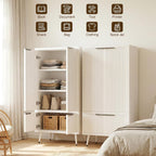 Foxemart White Fluted 51" Tall Wooden Kitchen Pantry Storage Cabinet Food Organize with Adjustable Shelves, Modern Accent Cabinet Sideboard Buffet for Dining Room, Entryway, Bathroom, Home Office