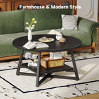 Coffee Table for Living Room, Round Coffee Table, Small Circle Coffee Table with Storage, Modern Wood Round Center Table for Home Office, Small Space, Easy Assembly, Black