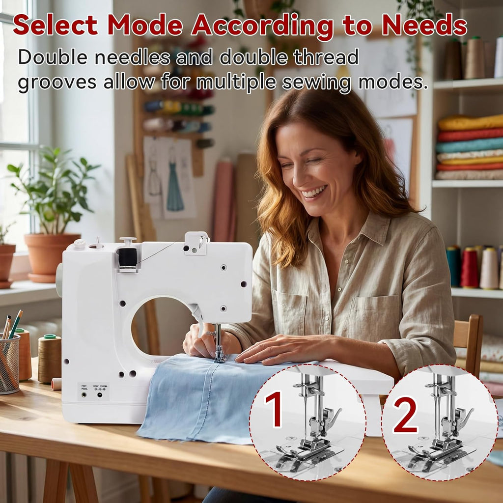 Beginners Sewing Machine for Beginners, Dual Speed Portable Electric Mini Sewing Machine with 14 Stitches, Complete Repair Kit for Clothing Fabrics, Handheld Sew Machine for DIY Travel & Home Use